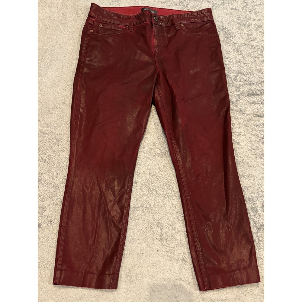 Level 99 Jeans Womens 30/10 Coated Crop Straight Leg Anthropologie Grunge Maroon